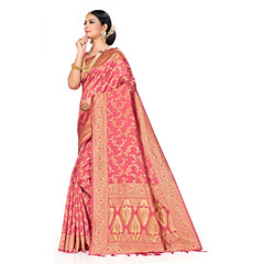 Mayawye Women's Banarasi Silk Saree (Peach, 5-6mtrs)