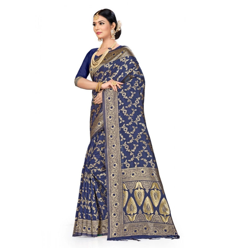 Mayawye Women's Banarasi Silk Saree (Neavy blue, 5-6mtrs)