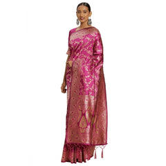 Mayawye Women's Banarasi Silk Saree (Pink, 5-6mtrs)