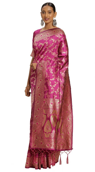 Mayawye Women's Banarasi Silk Saree (Pink, 5-6mtrs)