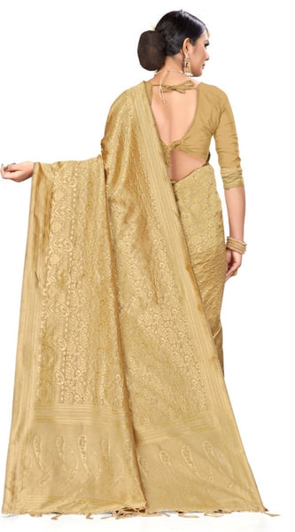 Mayawye Women's Banarasi Silk Saree (Cream, 5-6mtrs)