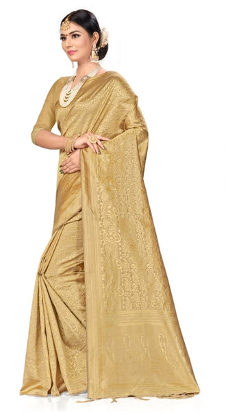 Mayawye Women's Banarasi Silk Saree (Cream, 5-6mtrs)