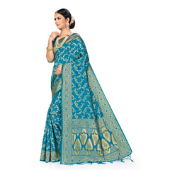 Mayawye Women's Banarasi Silk Saree (Sky blue, 5-6mtrs)