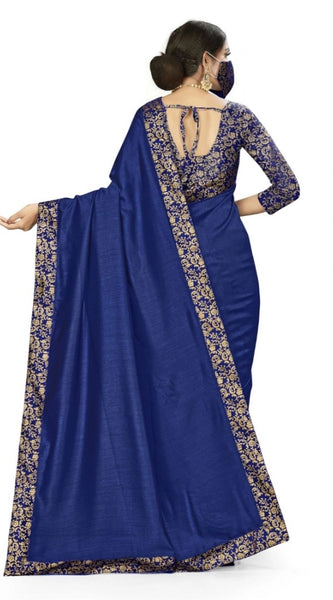 Mayawye Women's Silk Blend Saree (Neavy blue, 5-6mtrs)