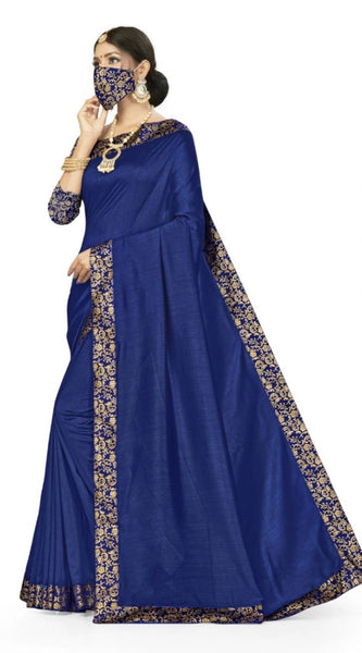 Mayawye Women's Silk Blend Saree (Neavy blue, 5-6mtrs)