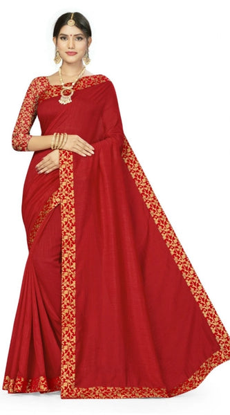 Mayawye Women's Silk Blend Saree (Red, 5-6mtrs)