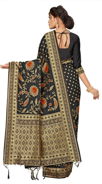 Mayawye Women's Banarasi Silk Saree (Black, 5-6mtrs)