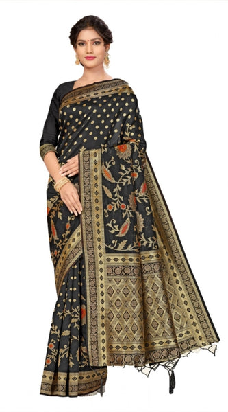 Mayawye Women's Banarasi Silk Saree (Black, 5-6mtrs)