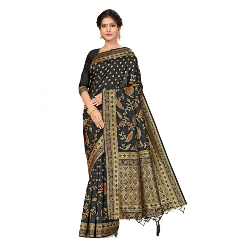 Mayawye Women's Banarasi Silk Saree (Black, 5-6mtrs)