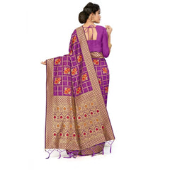 Mayawye Women's Banarasi Silk Saree (Purple, 5-6mtrs)