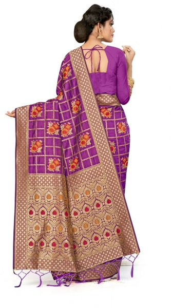 Mayawye Women's Banarasi Silk Saree (Purple, 5-6mtrs)