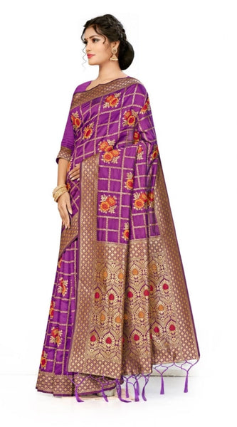 Mayawye Women's Banarasi Silk Saree (Purple, 5-6mtrs)