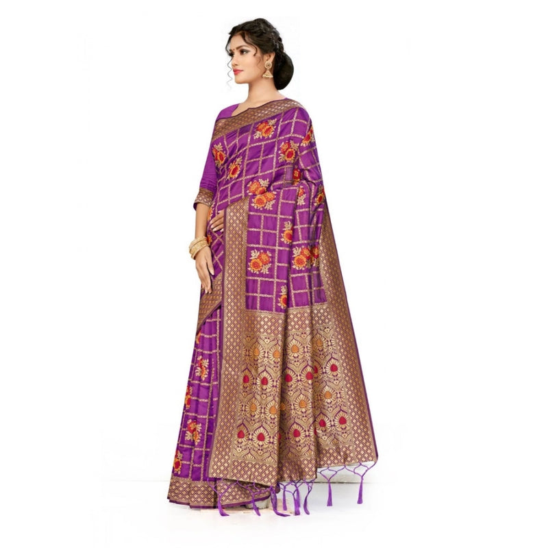 Mayawye Women's Banarasi Silk Saree (Purple, 5-6mtrs)