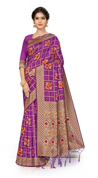 Mayawye Women's Banarasi Silk Saree (Purple, 5-6mtrs)