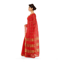 Mayawye Women's Kota Doria Cotton Saree With Blouse (Red,6-3 Mtrs)