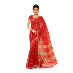 Mayawye Women's Kota Doria Cotton Saree With Blouse (Red,6-3 Mtrs)