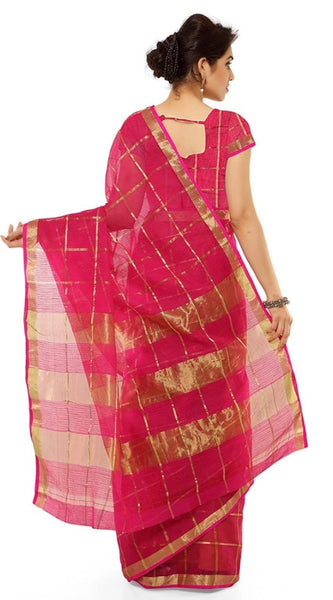 Mayawye Women's Kota Doria Cotton Saree With Blouse (Rani,6-3 Mtrs)
