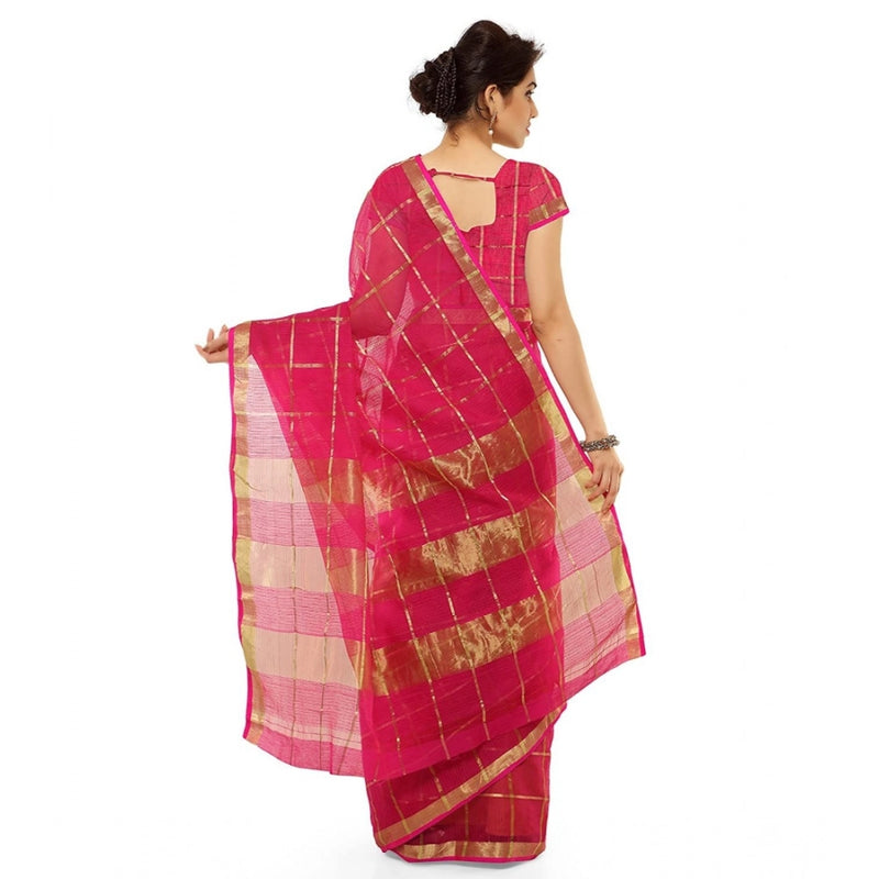 Mayawye Women's Kota Doria Cotton Saree With Blouse (Rani,6-3 Mtrs)