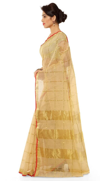Mayawye Women's Kota Doria Cotton Saree With Blouse (Chikoo,6-3 Mtrs)