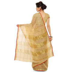 Mayawye Women's Kota Doria Cotton Saree With Blouse (Chikoo,6-3 Mtrs)