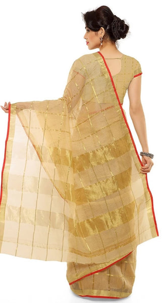 Mayawye Women's Kota Doria Cotton Saree With Blouse (Chikoo,6-3 Mtrs)
