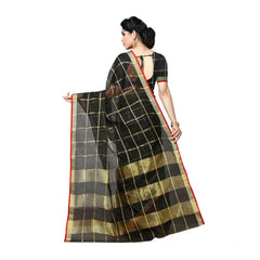 Mayawye Women's Kota Doria Cotton Saree With Blouse (Black,6-3 Mtrs)
