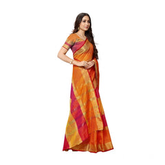 Mayawye Women's Kota Doria Cotton Saree With Blouse (Orange,6-3 Mtrs)