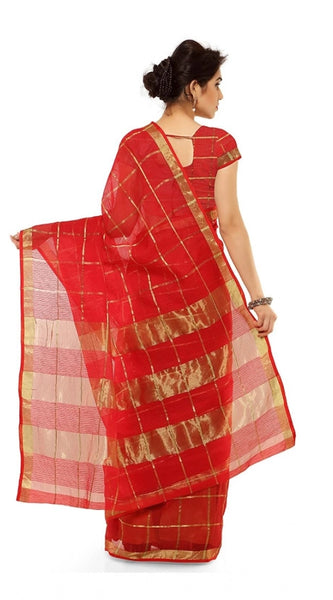 Mayawye Women's Kota Doria Cotton Saree With Blouse (Red,6-3 Mtrs)