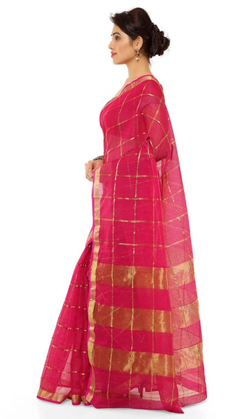 Mayawye Women's Kota Doria Cotton Saree With Blouse (Rani,6-3 Mtrs)