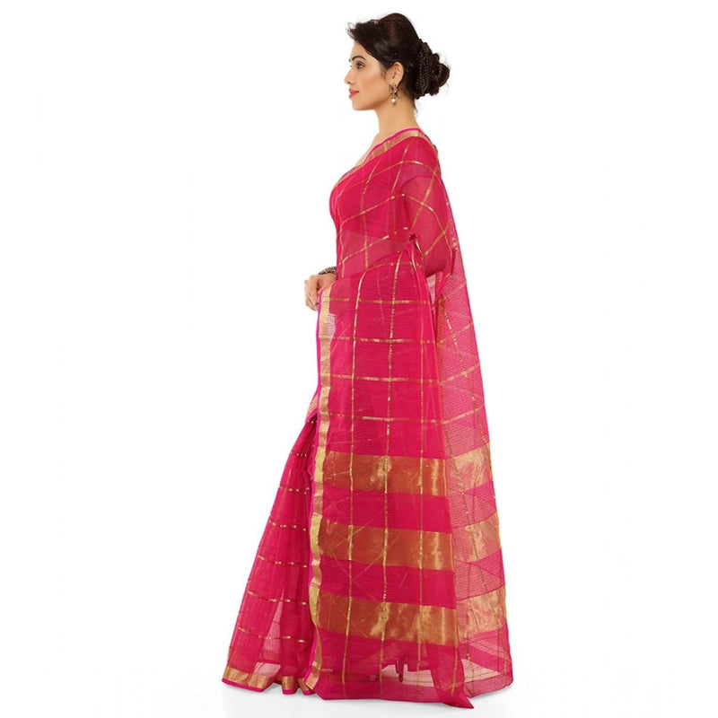 Mayawye Women's Kota Doria Cotton Saree With Blouse (Rani,6-3 Mtrs)