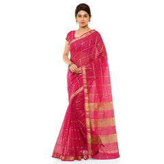 Mayawye Women's Kota Doria Cotton Saree With Blouse (Rani,6-3 Mtrs)