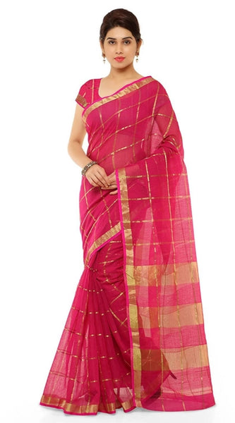 Mayawye Women's Kota Doria Cotton Saree With Blouse (Rani,6-3 Mtrs)