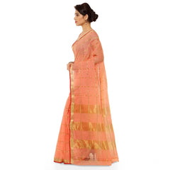Mayawye Women's Kota Doria Cotton Saree With Blouse (Peach,6-3 Mtrs)