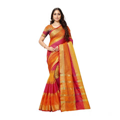 Mayawye Women's Kota Doria Cotton Saree With Blouse (Orange,6-3 Mtrs)