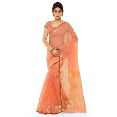 Mayawye Women's Kota Doria Cotton Saree With Blouse (Peach,6-3 Mtrs)