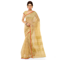 Mayawye Women's Kota Doria Cotton Saree With Blouse (Chikoo,6-3 Mtrs)