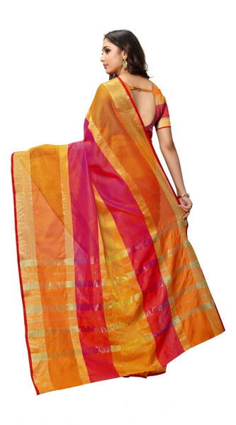Mayawye Women's Kota Doria Cotton Saree With Blouse (Orange,6-3 Mtrs)