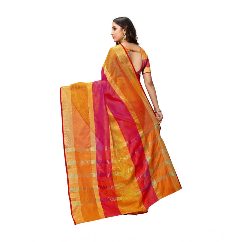 Mayawye Women's Kota Doria Cotton Saree With Blouse (Orange,6-3 Mtrs)