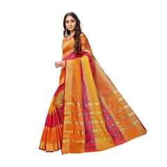 Mayawye Women's Kota Doria Cotton Saree With Blouse (Orange,6-3 Mtrs)