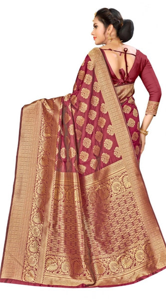 Mayawye Women's Banarasi Silk Saree (Maroon,5-6 Mtrs)