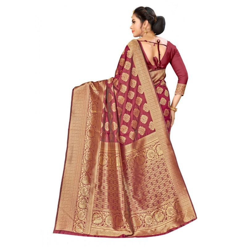 Mayawye Women's Banarasi Silk Saree (Maroon,5-6 Mtrs)
