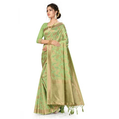 Mayawye Women's Banarasi (Spun Cotton) Saree (Pista Green,5-6 Mtrs)