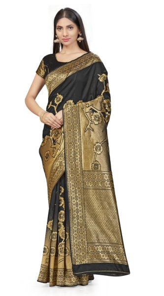 Mayawye Women's Banarasi Silk Saree (Black,5-6 Mtrs)