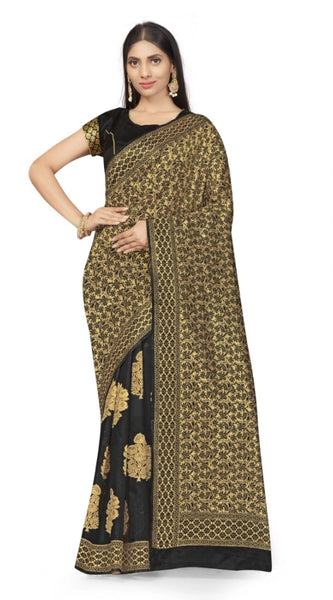 Mayawye Women's Banarasi Silk Saree (Black,5-6 Mtrs)