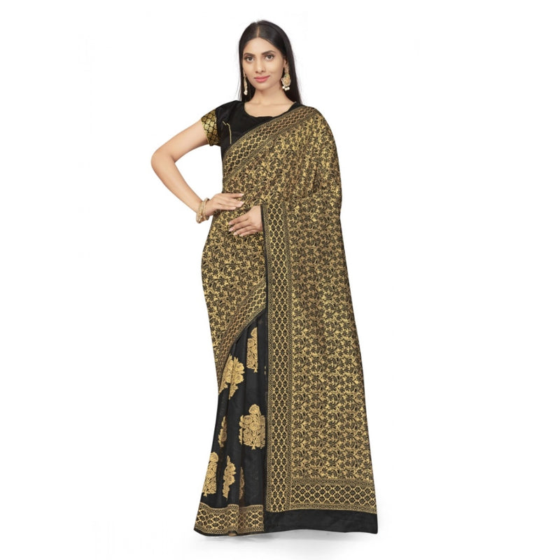 Mayawye Women's Banarasi Silk Saree (Black,5-6 Mtrs)