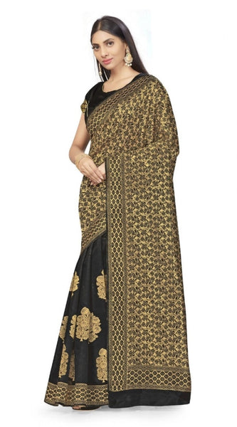Mayawye Women's Banarasi Silk Saree (Black,5-6 Mtrs)
