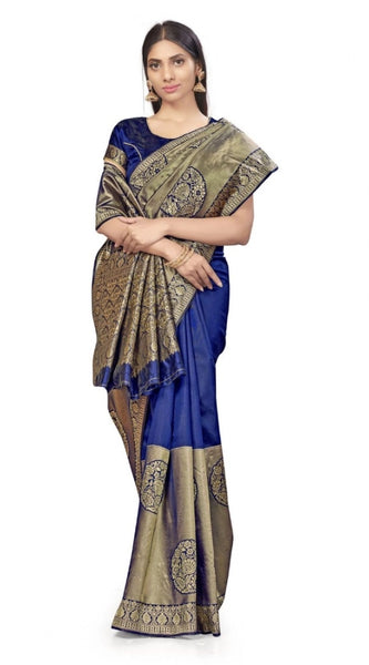 Mayawye Women's Banarasi Silk Saree (Navy Blue,5-6 Mtrs)
