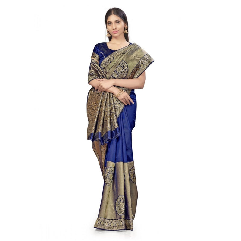 Mayawye Women's Banarasi Silk Saree (Navy Blue,5-6 Mtrs)