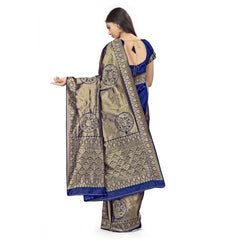 Mayawye Women's Banarasi Silk Saree (Navy Blue,5-6 Mtrs)