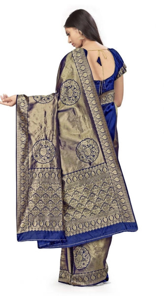 Mayawye Women's Banarasi Silk Saree (Navy Blue,5-6 Mtrs)